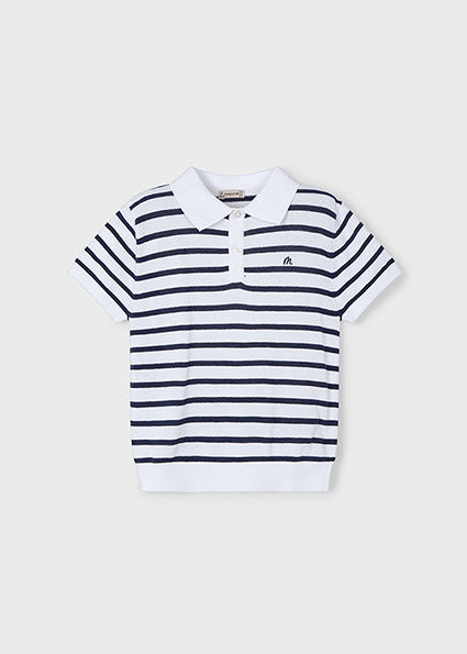 PRE ORDER Mayoral 3104-202 White/Navy Strip Polo And  Navy Chino