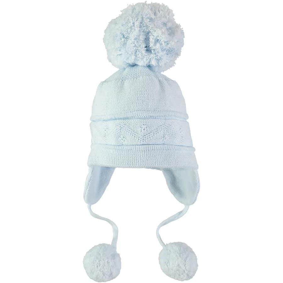 Emile et rose Griffin Blue Baby Bobble Hat with Ear Flaps