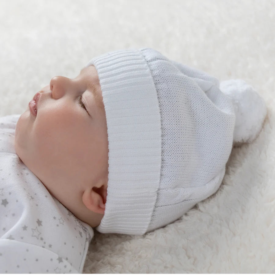 Emile et rose Fuzzy White Baby Bobble Hat