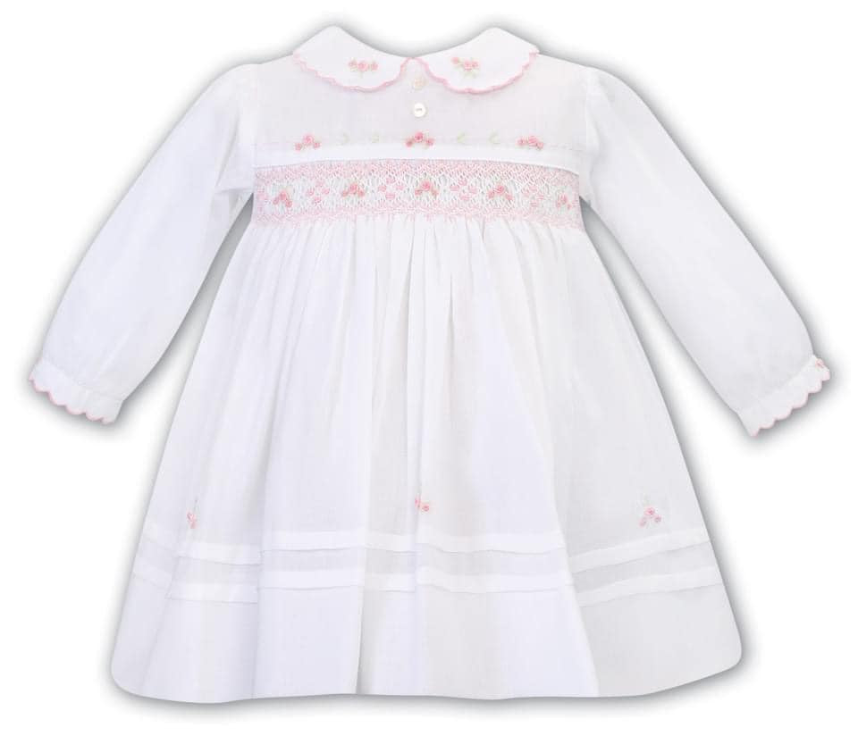 Sarah Louise White/Pink Smocked Dress